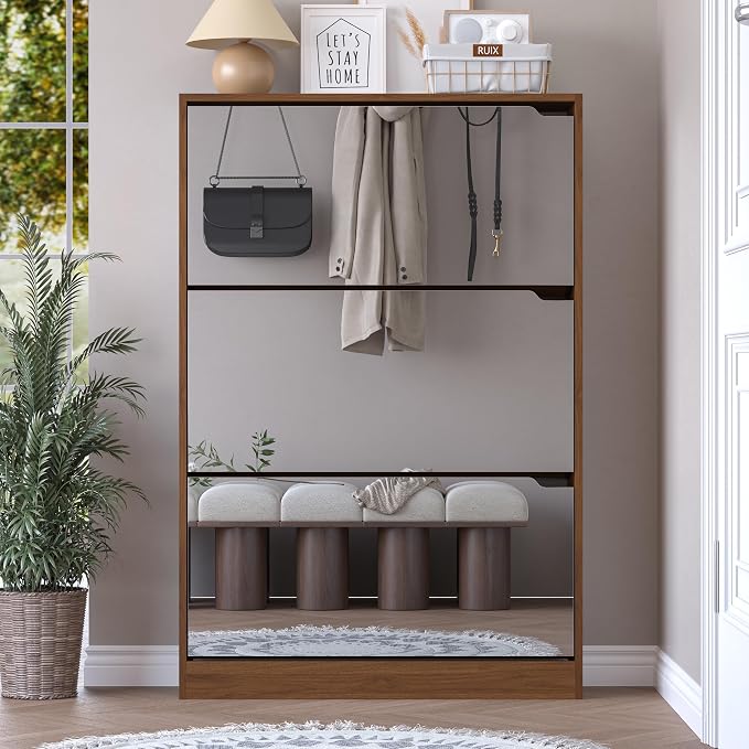 BORNOON Shoe Cabinet with 3-Flip Mirror Drawers, Freestanding Shoe Rack - Image 7
