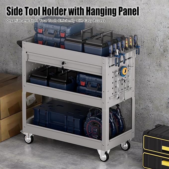 3 Tier Rolling Tool Cart on Wheels, Heavy-Duty Utility Cart Service Cart - Image 5