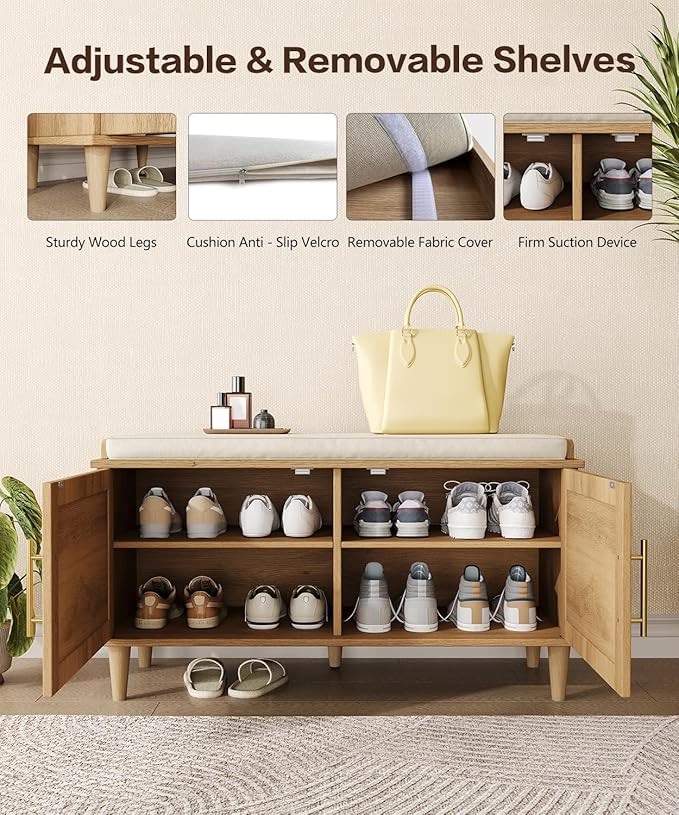 Akxomel Rattan Shoe Storage Bench - Image 6