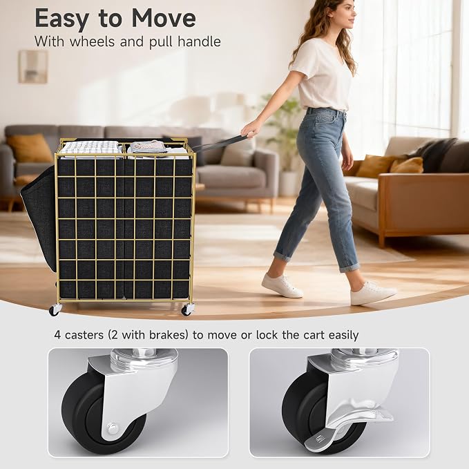 120L Laundry Basket with Wheels, Large Capacity Laundry Hamper with 3 Separate - Image 4