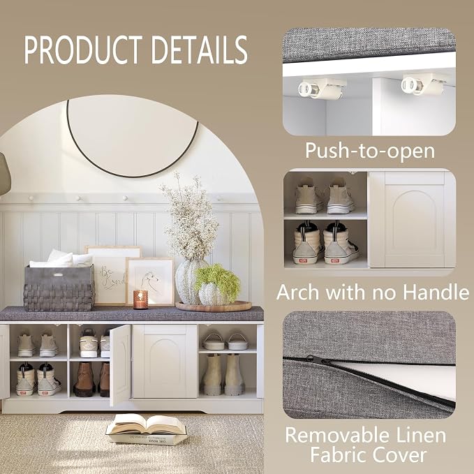 DINZI LVJ Shoe Bench, Entryway Storage Bench - Image 4