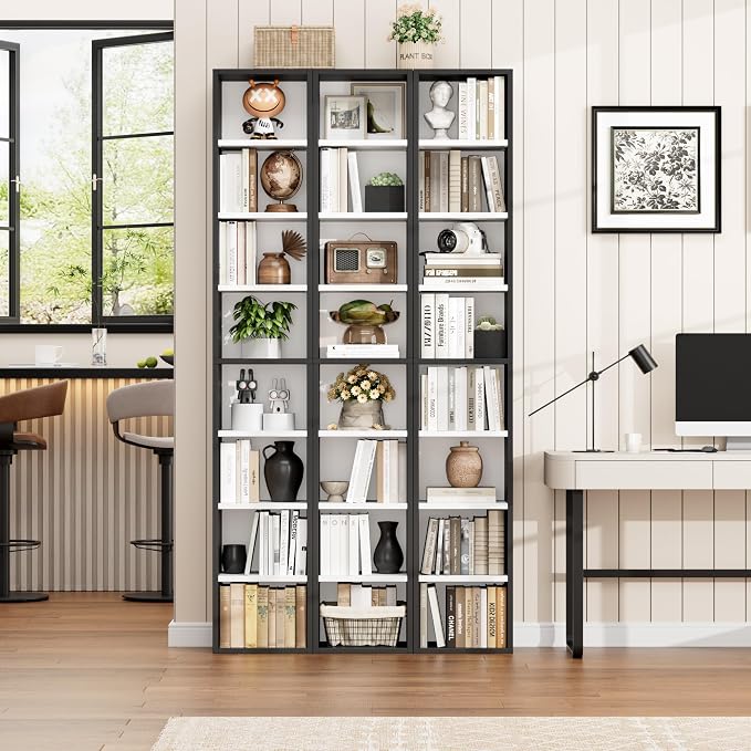 FOTOSOK Bookshelf Bookcase 8-Tier Narrow Bookshelf Tall CD Media Tower Rack | - Image 4