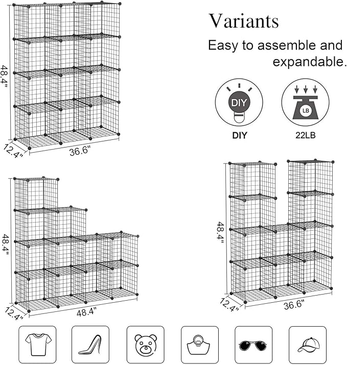 C&AHOME Wire Cube Storage, 12-Cube Storage Organizer Metal, C Grids Storage - Image 3