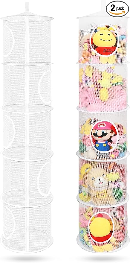 2Pcs Hanging Stuffed Animal Storage Hammock Net 5 Tiers, Holds Plushies by coastalrose