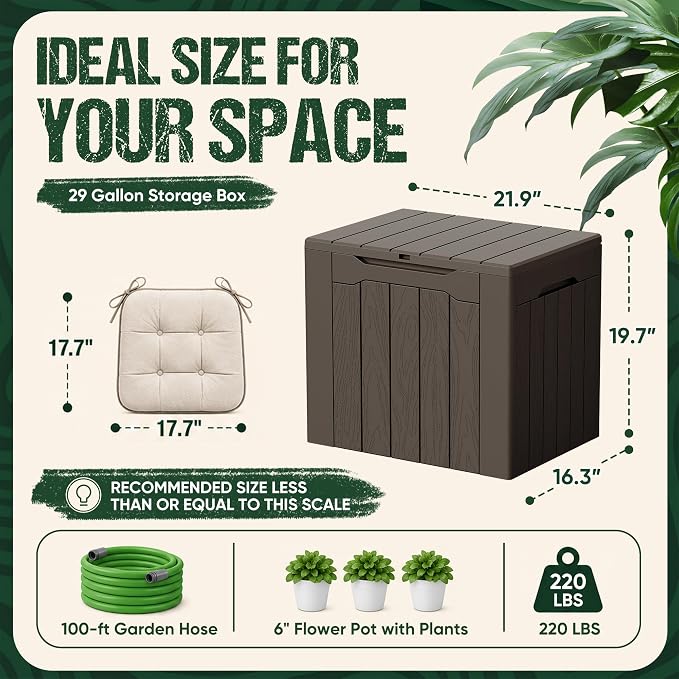 Devoko 29 Gallon Waterproof Outdoor Storage Box Resin Deck Box Lockable and UV - Image 6