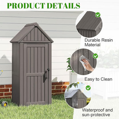 Vertical Outdoor Storage Shed, Waterproof Resin Outdoor Storage Cabinet - Image 4
