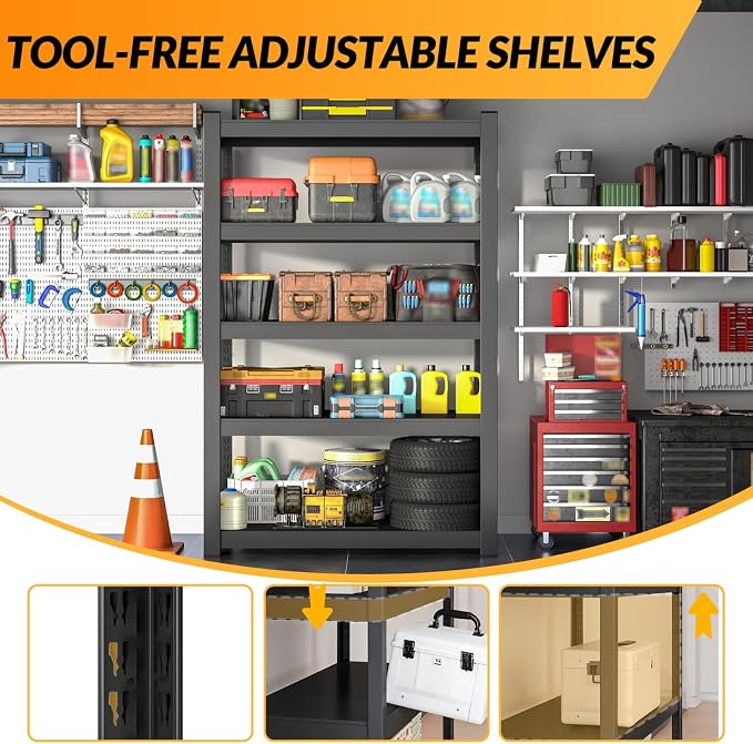 BESFUR 5-Tier Metal Shelving Unit, Adjustable Storage Utility Rack, Heavy Duty - Image 4
