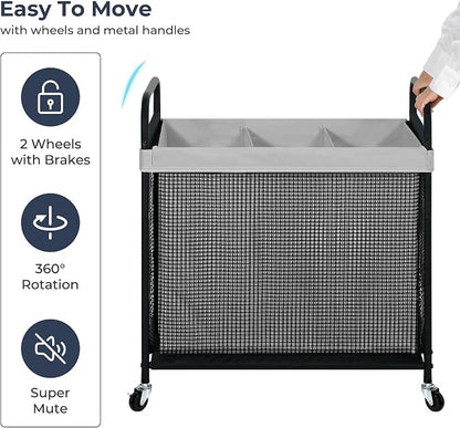 STO STO Laundry Hamper 3 Section, 120L Rolling Laundry Sorter Cart - Image 7