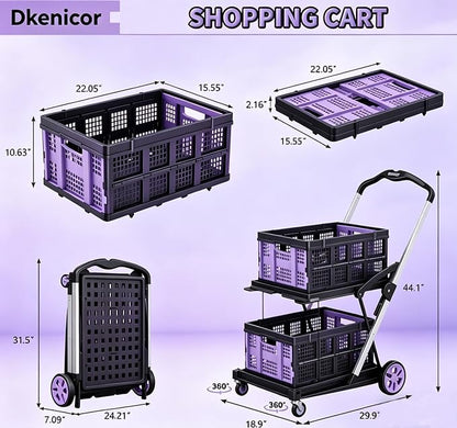 8-in-1 200LBS Collapsible Shopping Cart, Adjustable Handle Grocery Cart on - Image 8