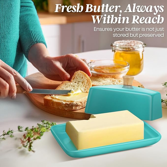 Flexzion Ceramic Blue European Butter Dish - Image 2
