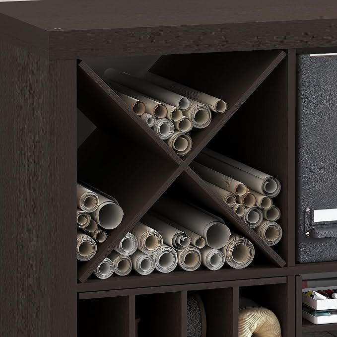Furinno Cubicle X-Shelf Cube Insert, 3-Shelf Cube Organizer, Dark Oak | 12.9W x - Image 4