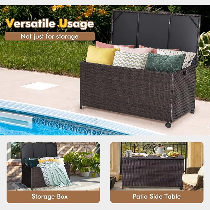 Tangkula 50 Gallon Wicker Deck Storage Box, Patio Rattan Storage Container - Image 7