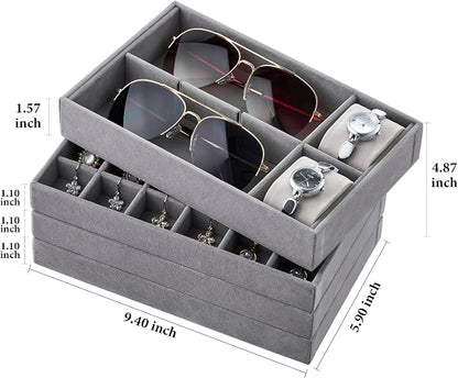 Velvet Jewelry Drawer Organizer Trays – Grey Stackable Jewelry Storage Inserts - Image 7