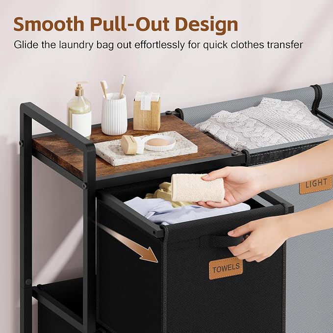 Hoctieon 4 Section Laundry Cart, 48 Gal. Laundry Hamper - Image 4
