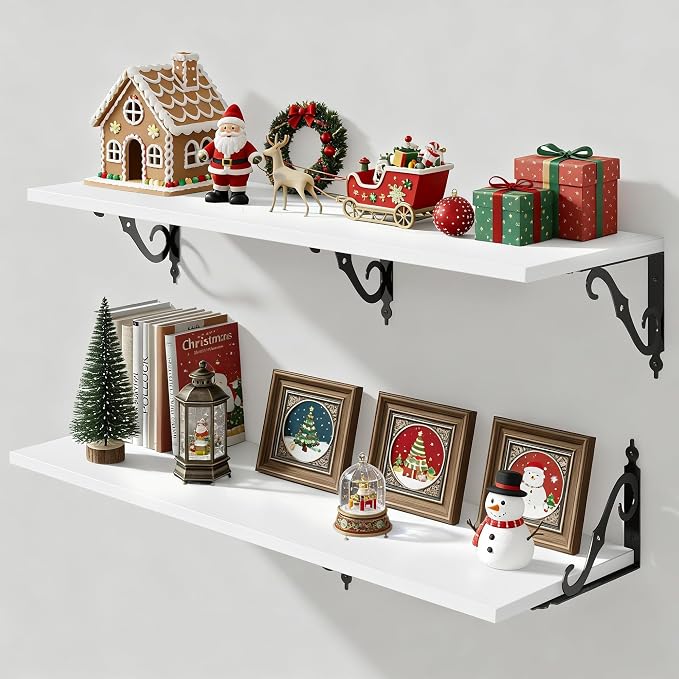 Fun Memories 40 Inch Floating Shelves Wall Mounted, 12 Inch Deep Wall Shelves by FunMemories