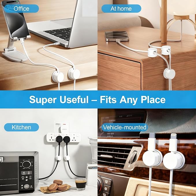 6pcs Magnetic Cord Organizer, 360° Swiveling Adhesive Cable Clips - Image 7