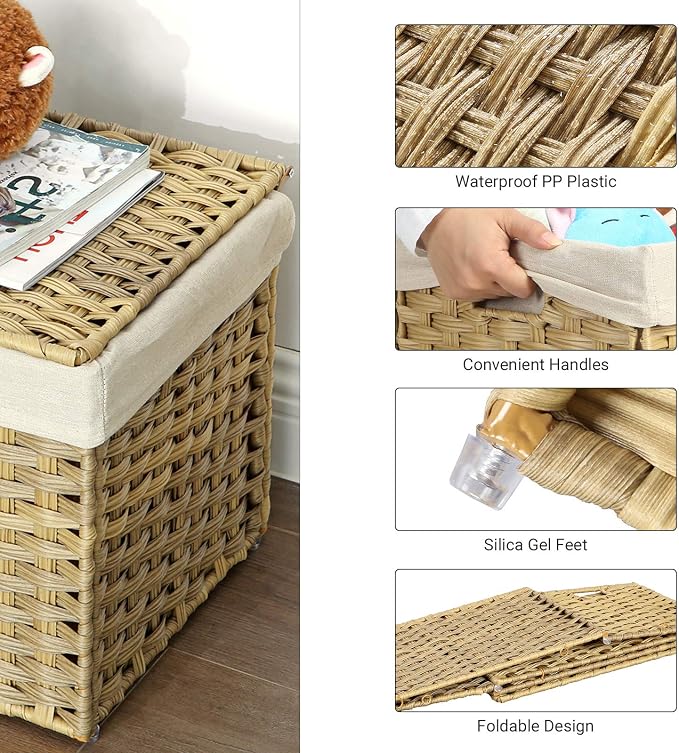SONGMICS Storage Basket with Lid, Woven Blanket Storage Bin with Handles - Image 4