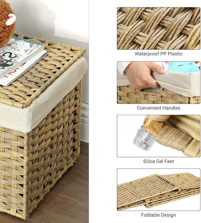 SONGMICS Storage Basket with Lid, Woven Blanket Storage Bin with Handles - Image 4