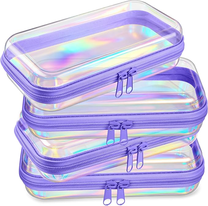 Hoolerry 4 Pcs Hard Clear Zipper Case Makeup Bags Plastic Pencil Pouch by Hoolerry