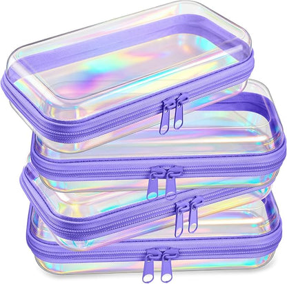 Hoolerry 4 Pcs Hard Clear Zipper Case Makeup Bags Plastic Pencil Pouch by Hoolerry