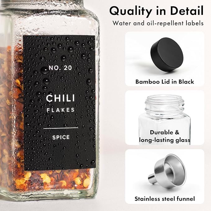 Square Spice Jars with Black Bamboo Wooden Lid Spice Jars with Shaker Insert - Image 9