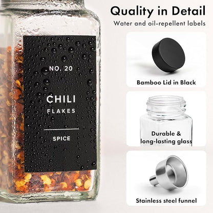 Square Spice Jars with Black Bamboo Wooden Lid Spice Jars with Shaker Insert - Image 9