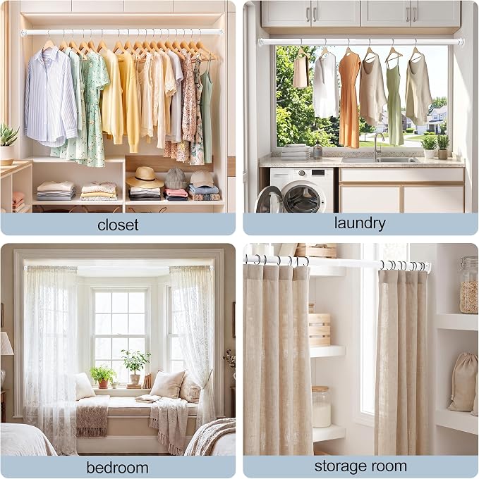 Adjustable Closet Rod for Hanging Clothes, 17-99inch Heavy Duty Metal tension - Image 7