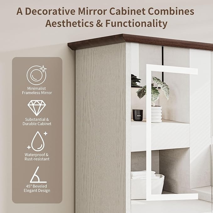 Bathroom Medicine Cabinet with Mirror, Lighted Wall Storage Cabinet, Living Room - Image 6