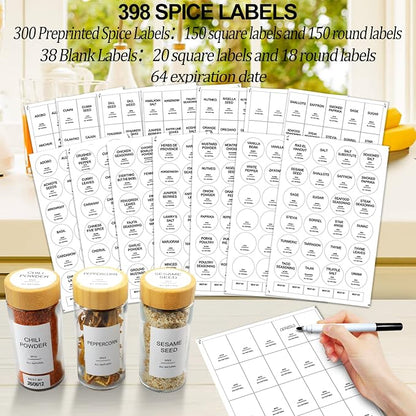 AISIPRIN Glass Spice Jars with 398 Labels-4oz 24 Pcs, Round Seasoning Jars with - Image 4