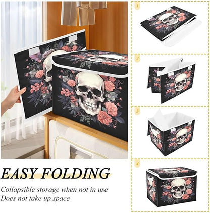 Skull Storage Bins with Lids and Carrying Handle, Foldable Storage Boxes - Image 4