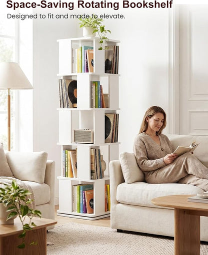 5-Tier Rotating Bookshelf Tower, 360° Square Spinning Book Shelf | Floor - Image 7