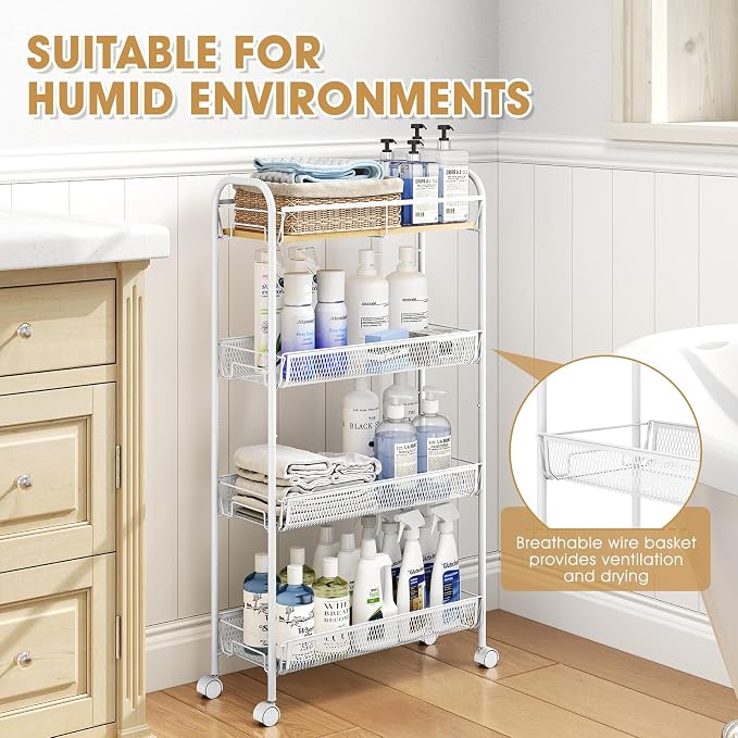 TOOLF 4-Tier Slim Rolling Cart, Metal Utility Cart, Slide Out Storage Cart - Image 5