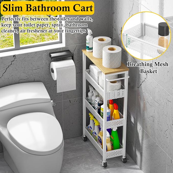 Utility Slim Storage Cart, 4 Tier Small Rolling Kitchen Laundry Room Cart - Image 5