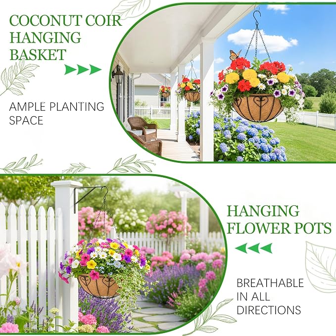 Hanging Planters for Outdoor Plants 4 Pack 12 inch Metal Hanging Flower Basket - Image 5