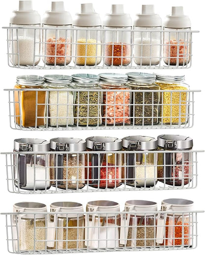 Spice Rack Organizer Wall Mount, 4 Pack White Storage Basket - Image 2