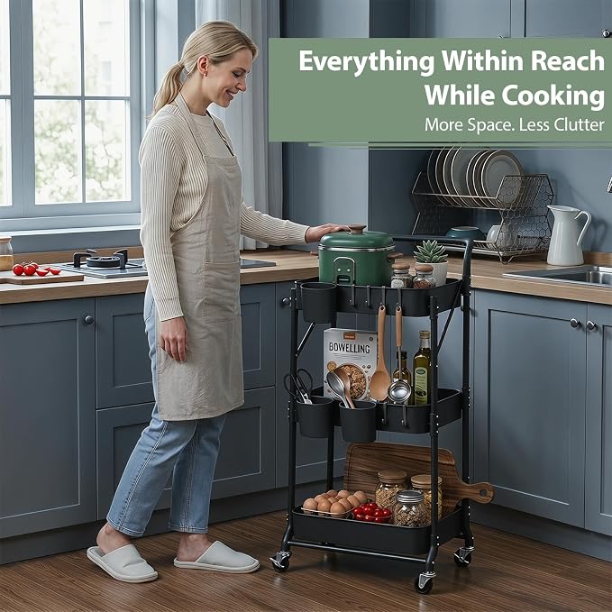 3 Tier Foldable Rolling Cart - Image 7