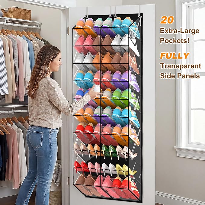 20-30 Pairs Over the Door Shoe Organizer, Transparent PVC Hanging Shoe Rack - Image 3