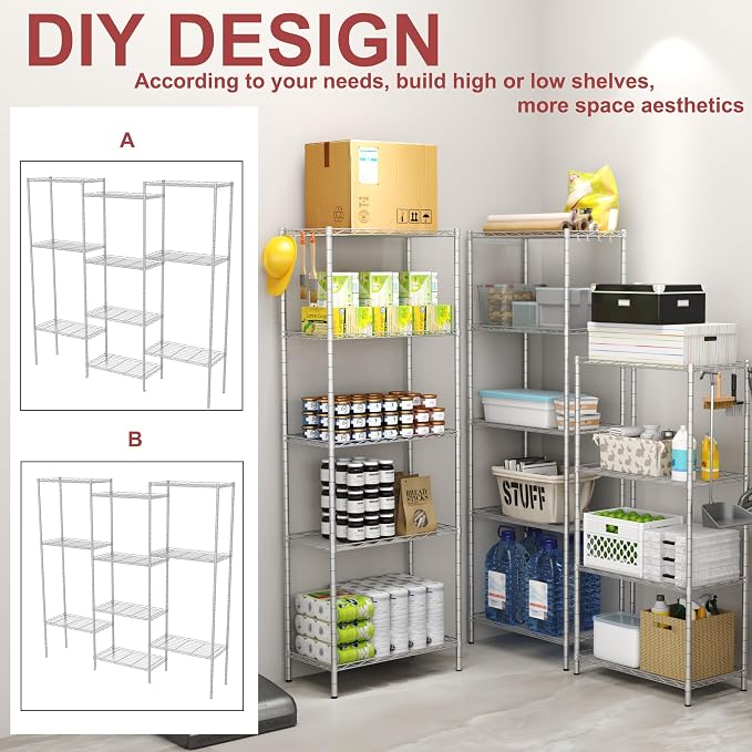 HOMEFORT 5-Shelving Unit, Adjustable Wire Shelving, Metal Wire Shelf Rack - Image 5