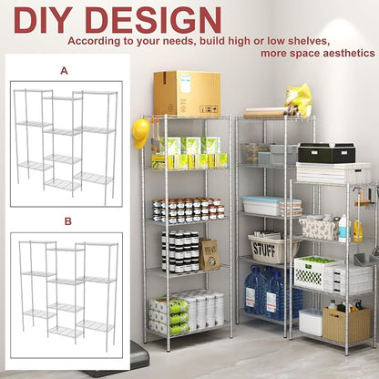 HOMEFORT 5-Shelving Unit, Adjustable Wire Shelving, Metal Wire Shelf Rack - Image 5
