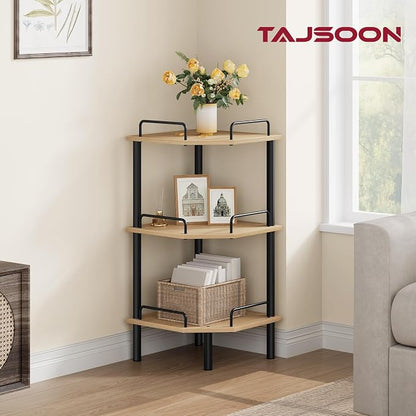 Tajsoon 3 Tier Corner Shelf Stand, Standing Corner Shelf Unit, Natural | Small - Image 4