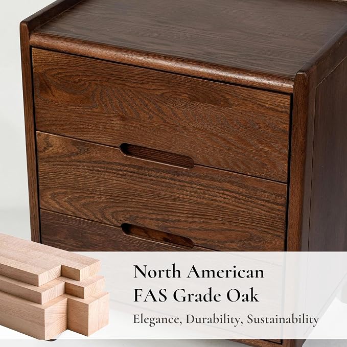 Nightstand, Solid Wood Small End Table w/3 Drawers, Modern Bedside Tables - Image 5