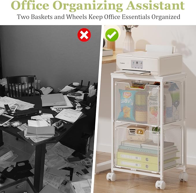 Rolling File Cart with 2 Storage Drawers, Under Desk Storage Cart | Hanging - Image 7