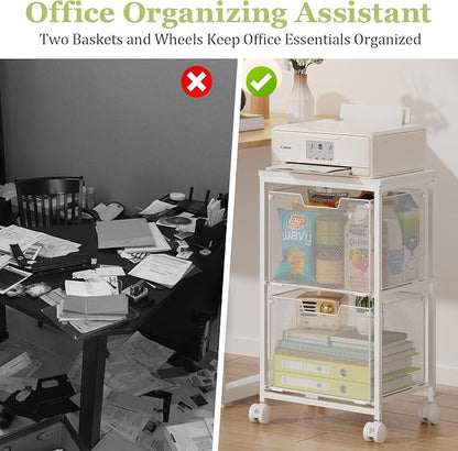 Rolling File Cart with 2 Storage Drawers, Under Desk Storage Cart | Hanging - Image 7