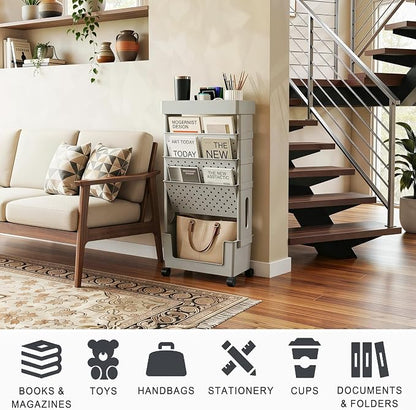 5-Tier Rolling Bookshelf Magazine Rack - Image 5