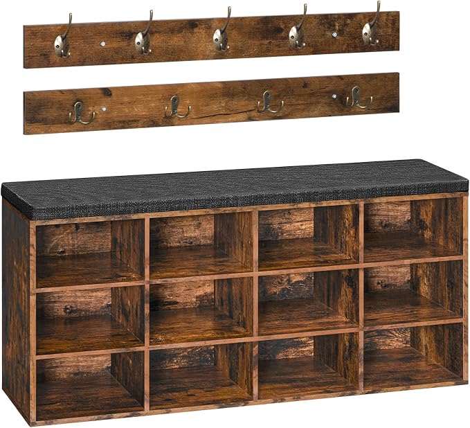 HOOBRO Shoe Storage Bench with Cushion, 39.4" L Entryway Bench with 12 Cubbies by HOOBRO