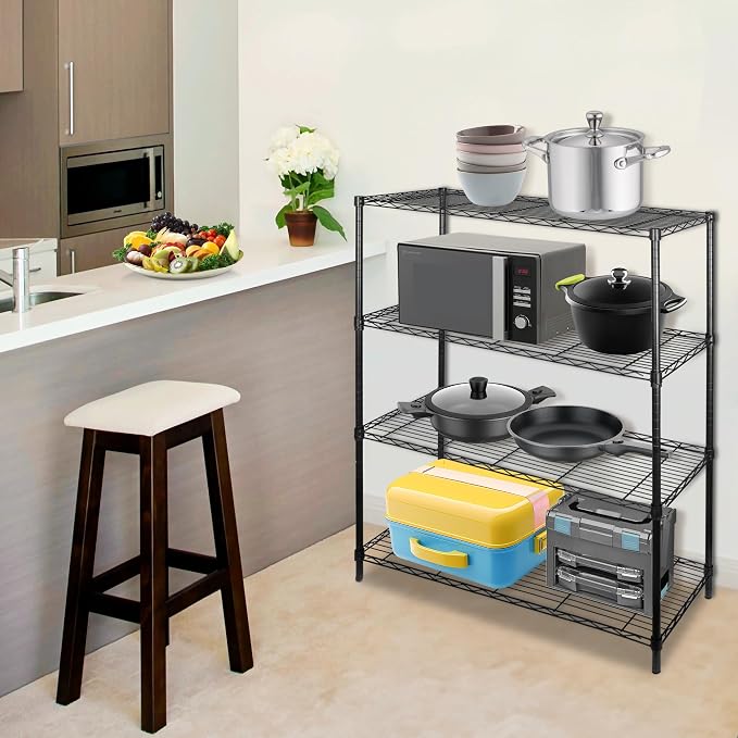 SUPER DEAL Black 4-Shelf Heavy Duty Storage Wire Shelving Unit - Image 6