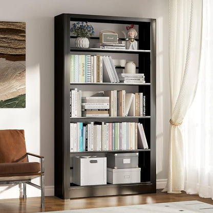 69" Tall Bookshelf, 5 Tier Black Bookcase by CBNTKI