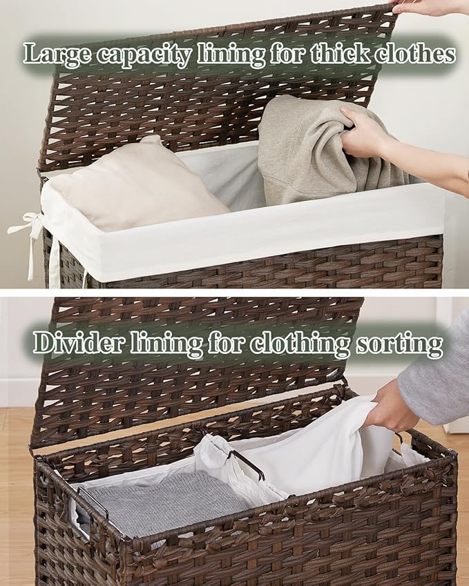 Laundry Hamper with Lid Wicker Laundry Basket 112 L Laundry Hampers Handwoven - Image 3