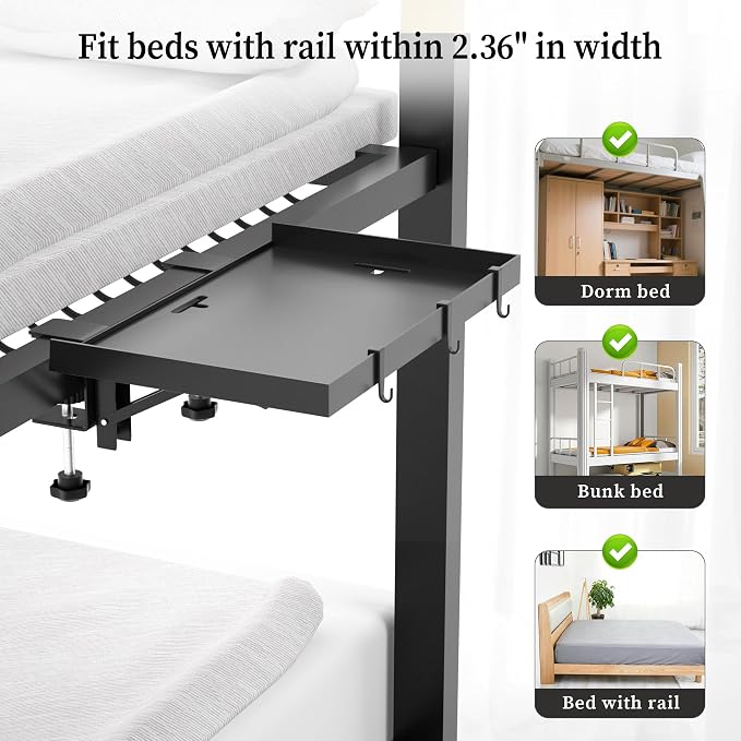 Foldable Bedside Shelf, Metal Clip-On Bed Tray Table - Image 4