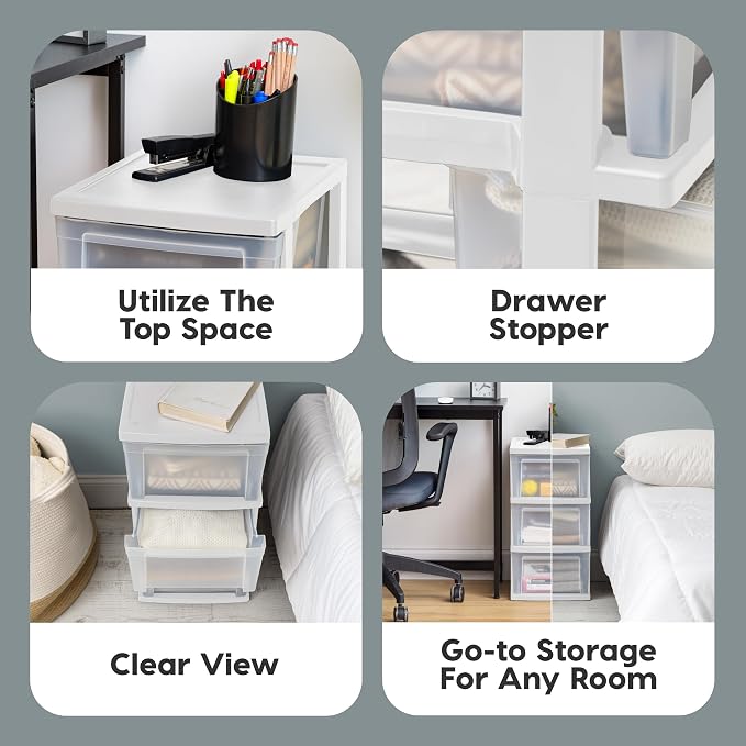 IRIS USA 3-Drawer Slim Narrow Storage Organizer, school essentials, beauty items - Image 3